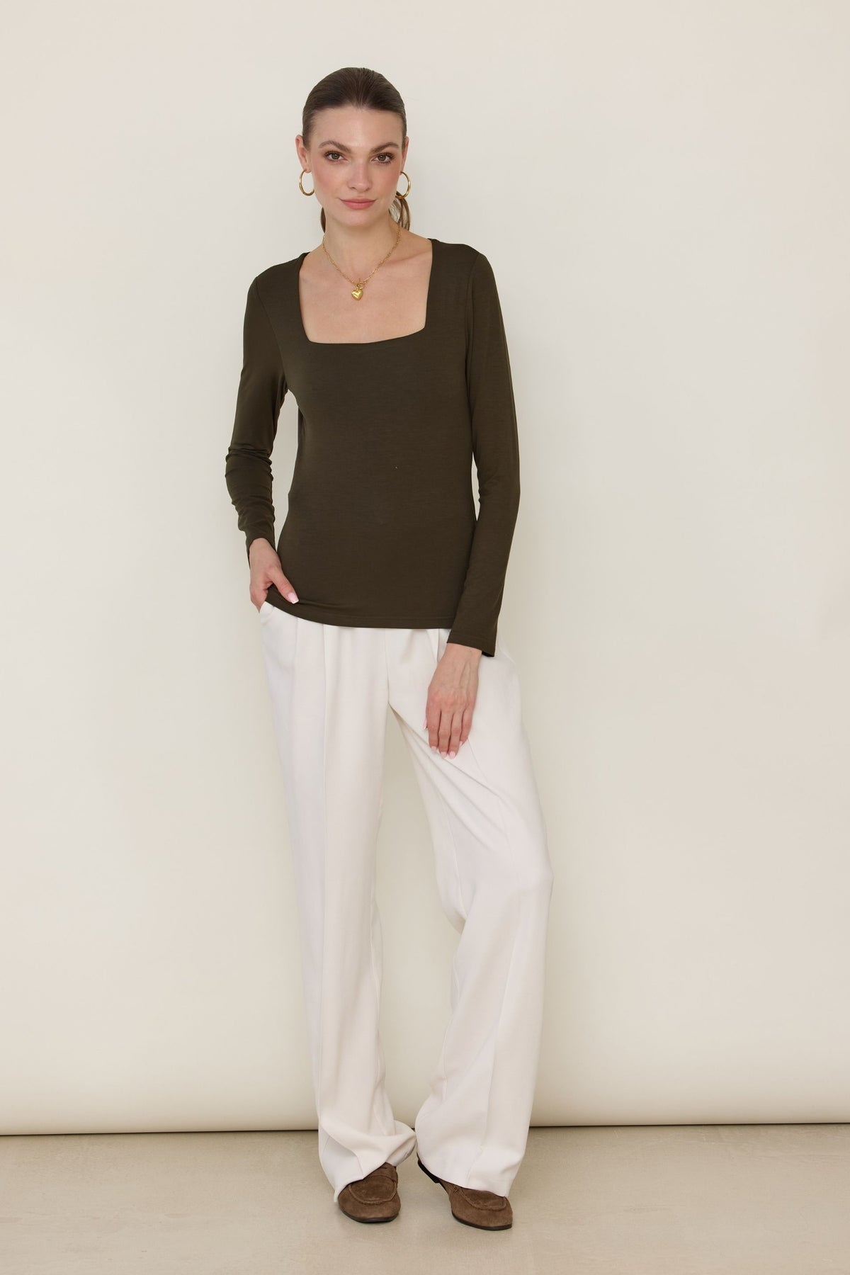 Green square neck blouse