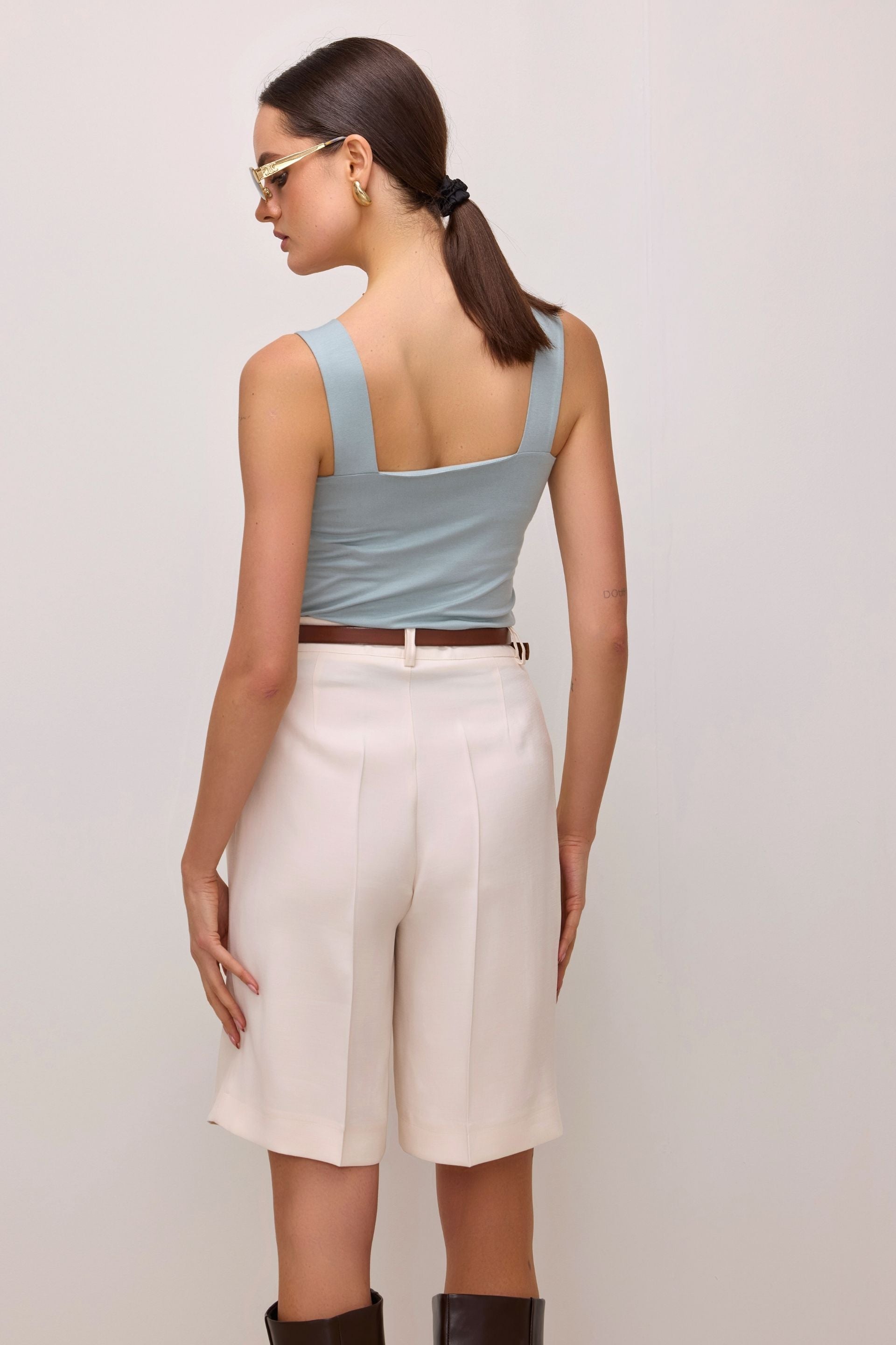 Sage blouse with a square neckline