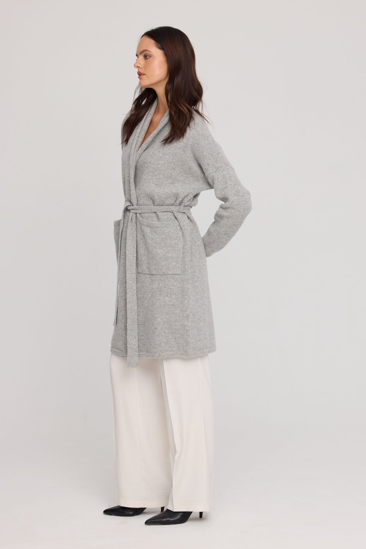Long woolen cardigan gray