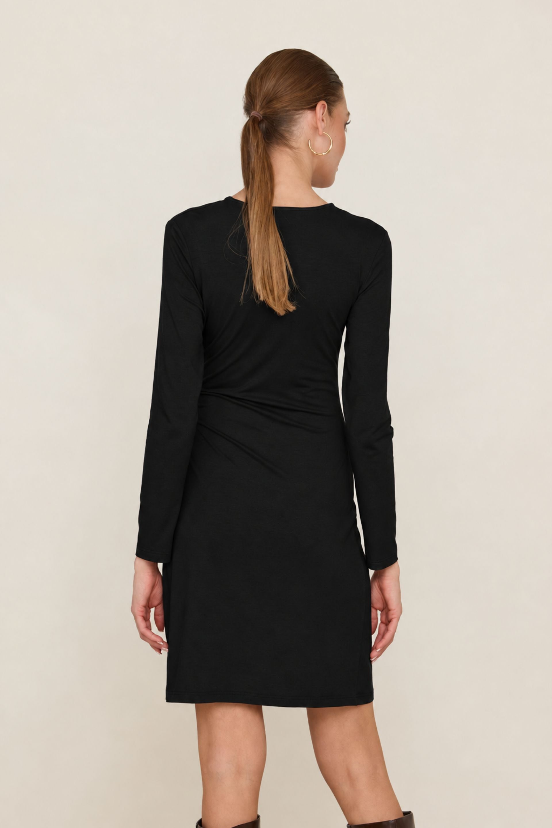 Dark chocolate long sleeve mini dress with knot