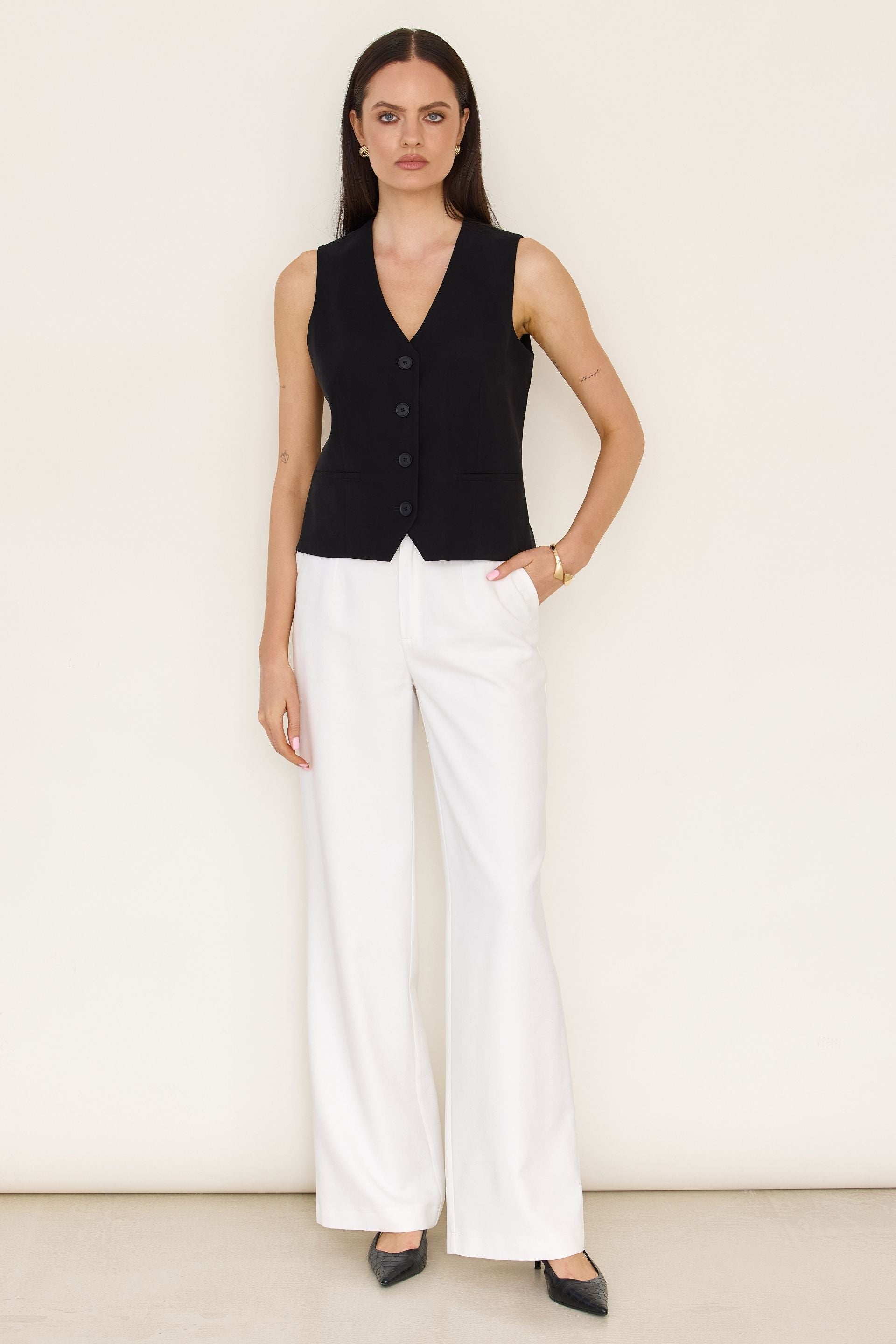 Kamizelka typu V z wiskozy czarna