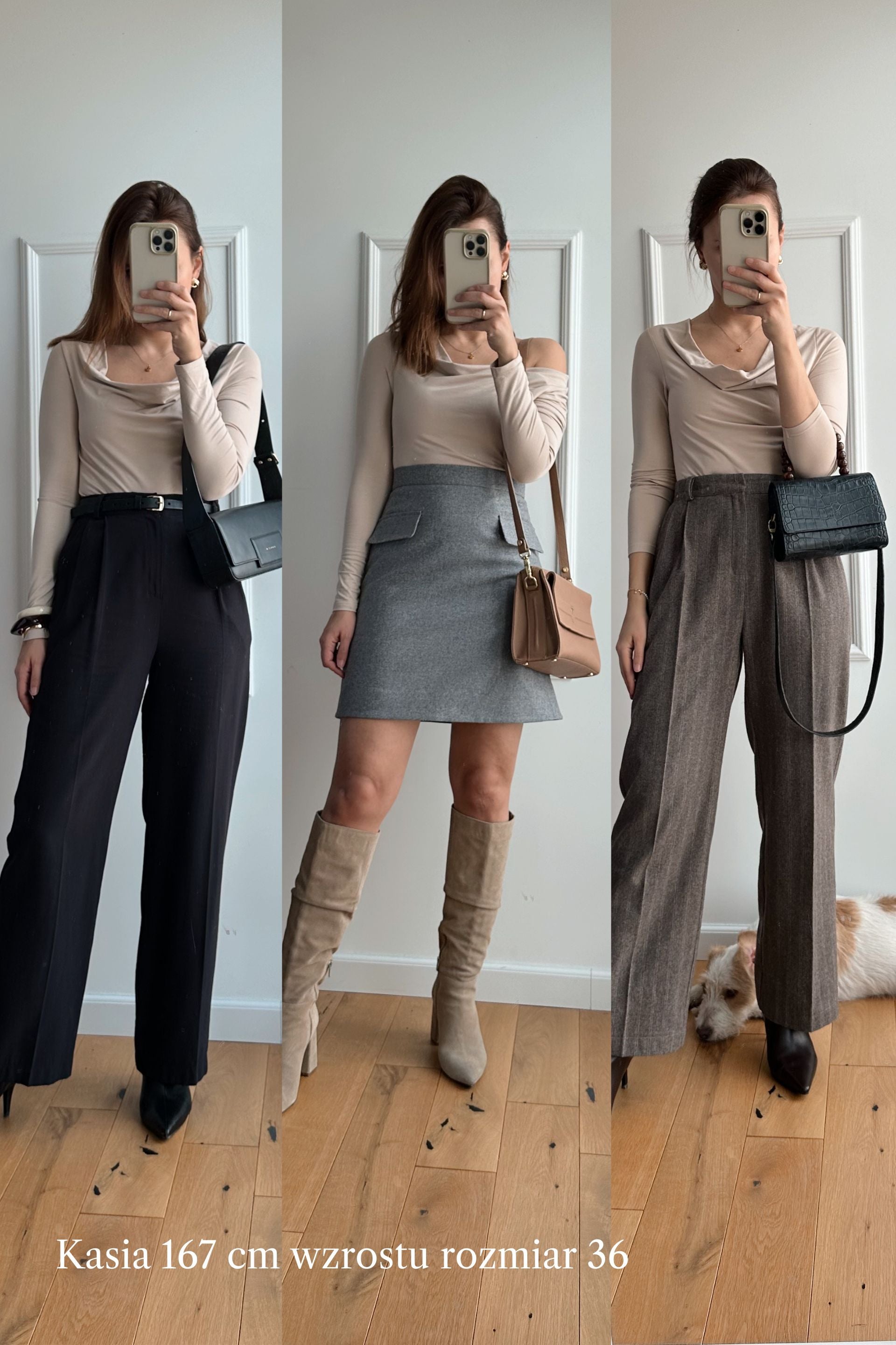 Bluzka typu woda z długim rękawem beż