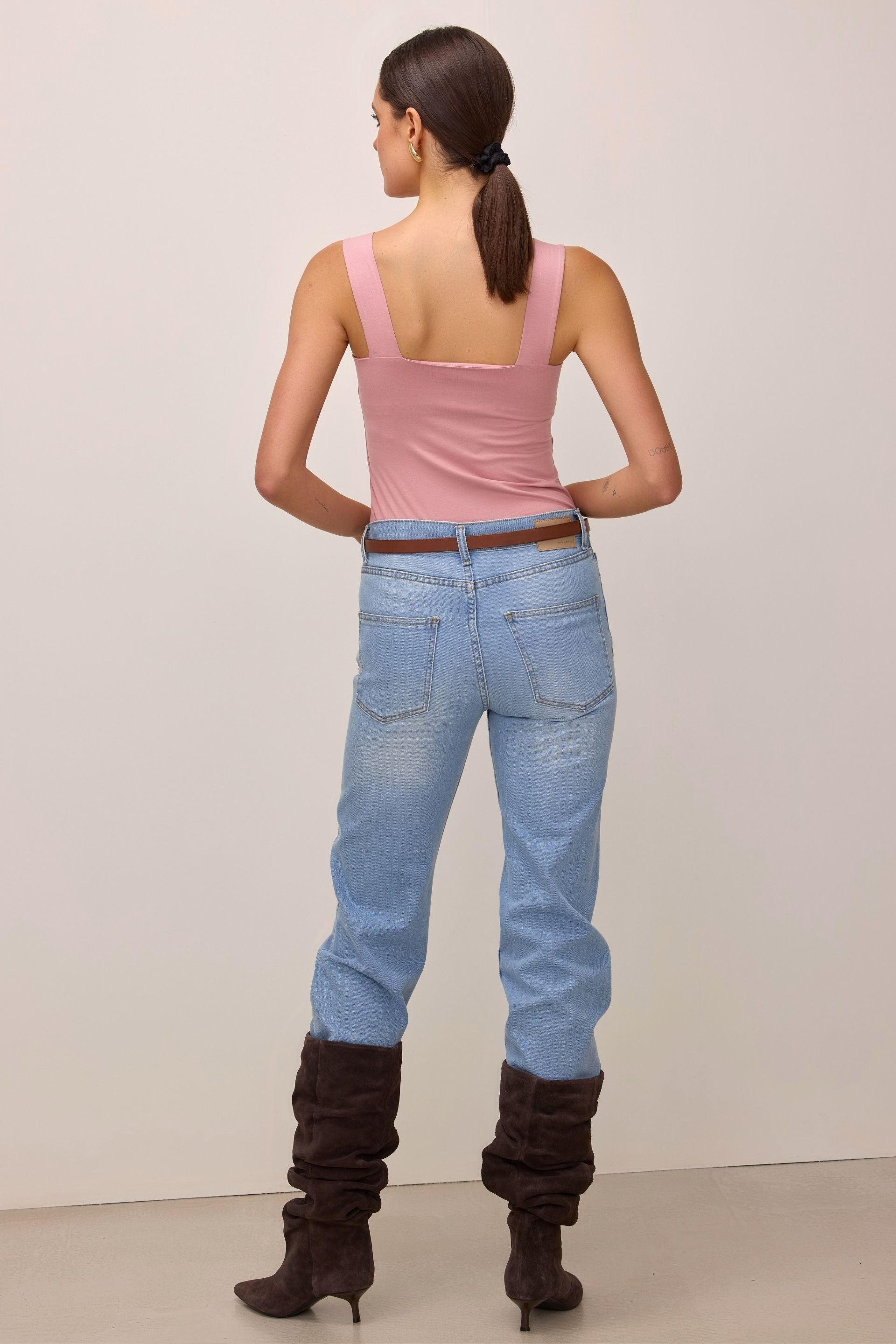 Pink square neckline blouse