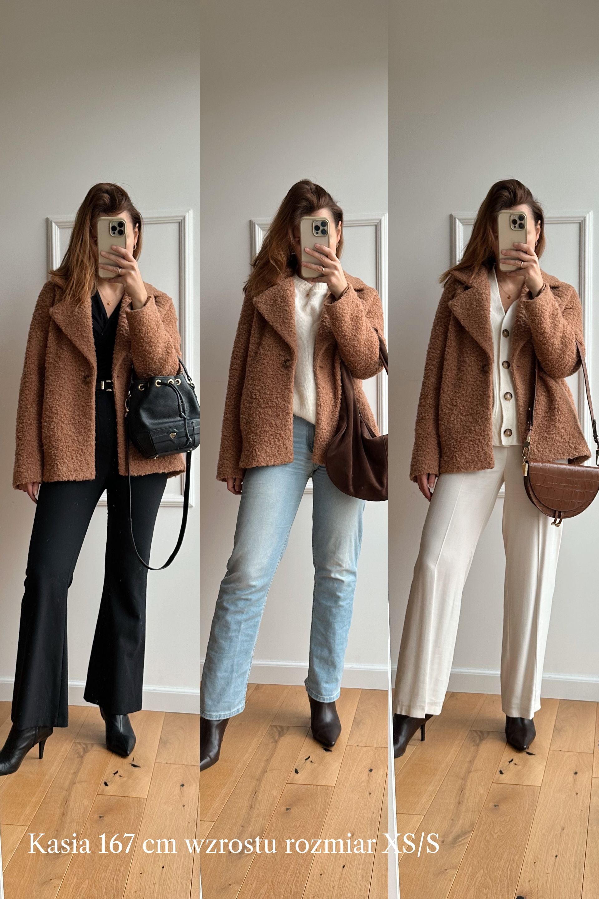 Kurtka o strukturze baranka karmelowy