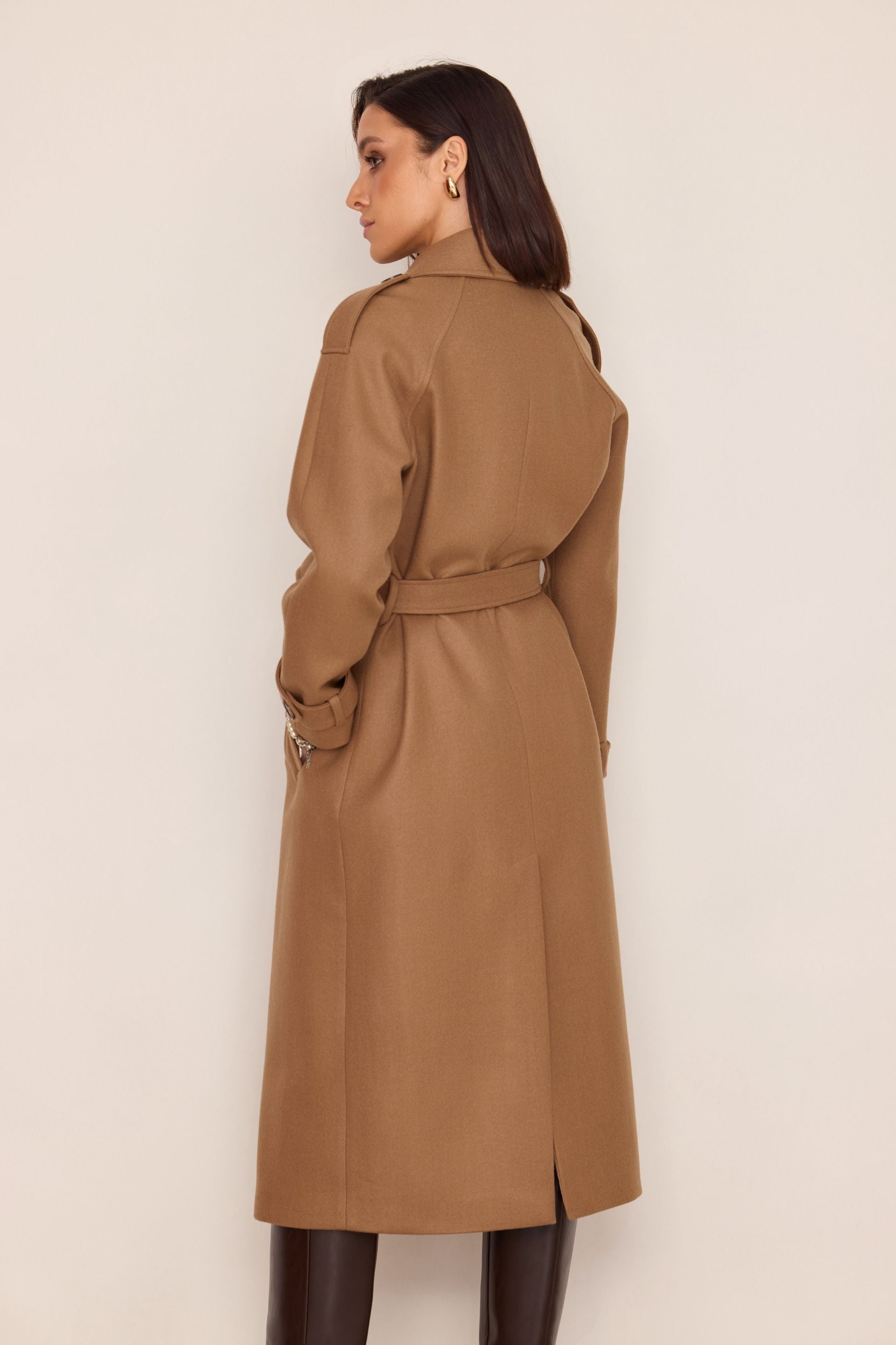 Merino Wool Trench Coat Caramel