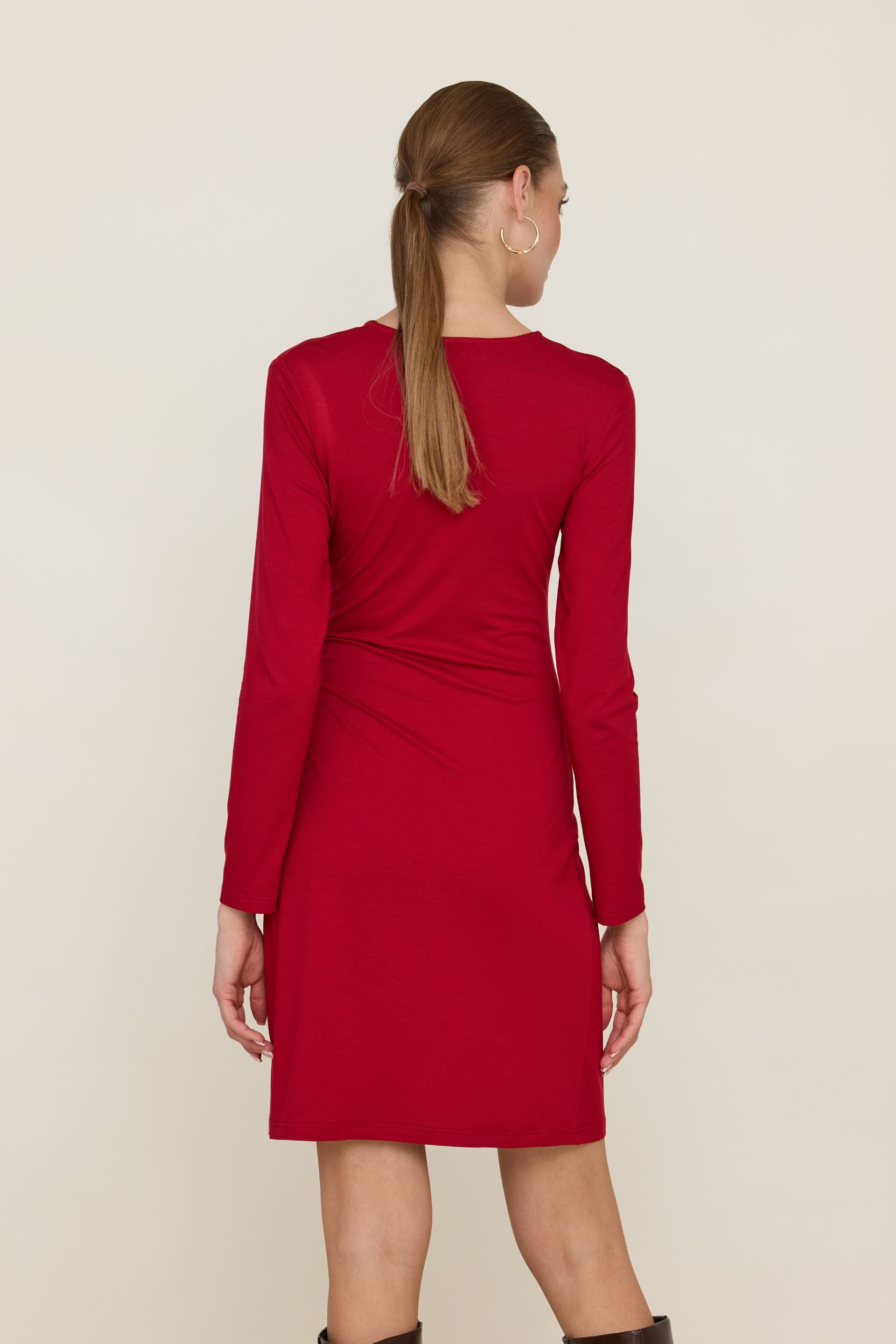 Dark chocolate long sleeve mini dress with knot