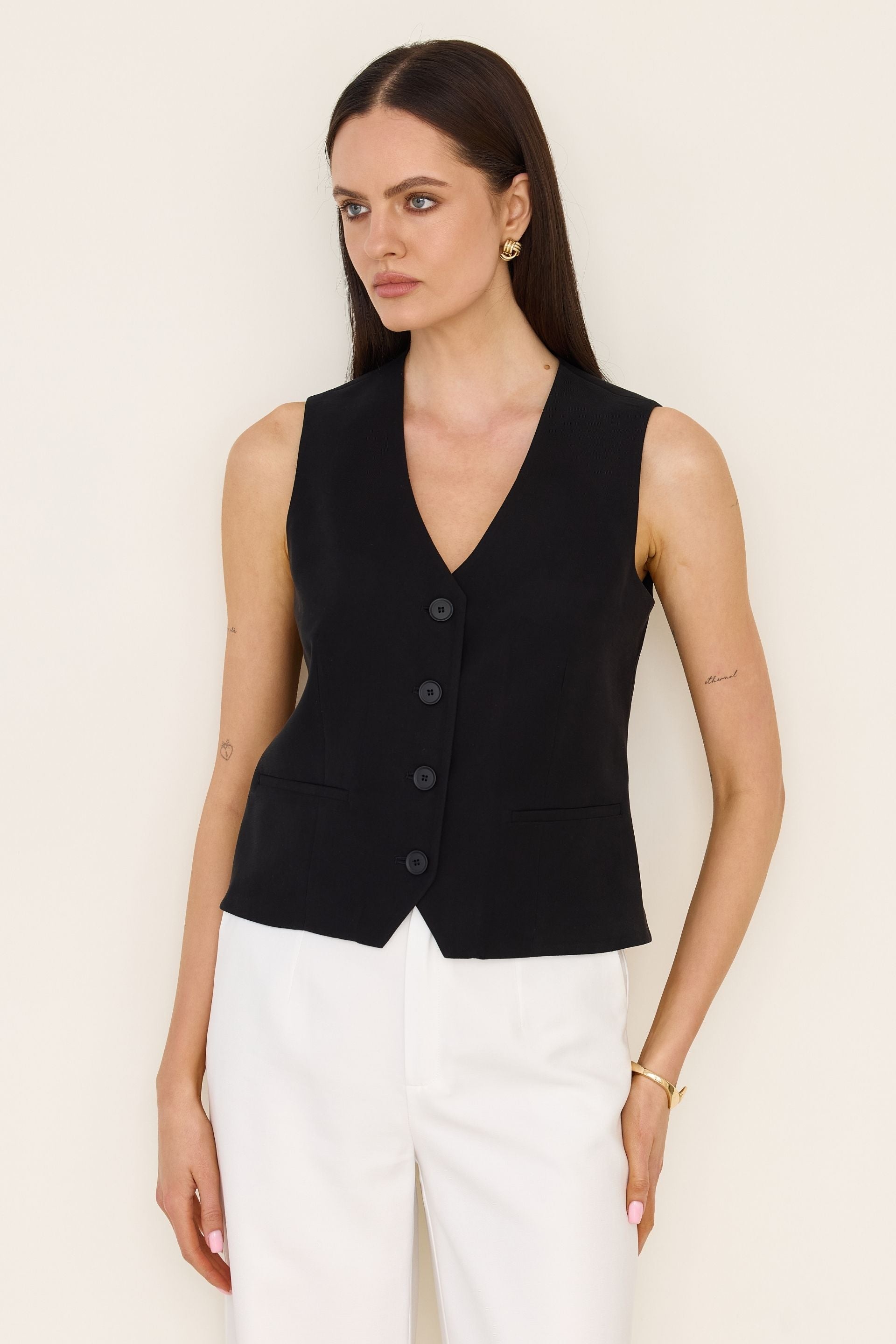 Kamizelka typu V z wiskozy czarna