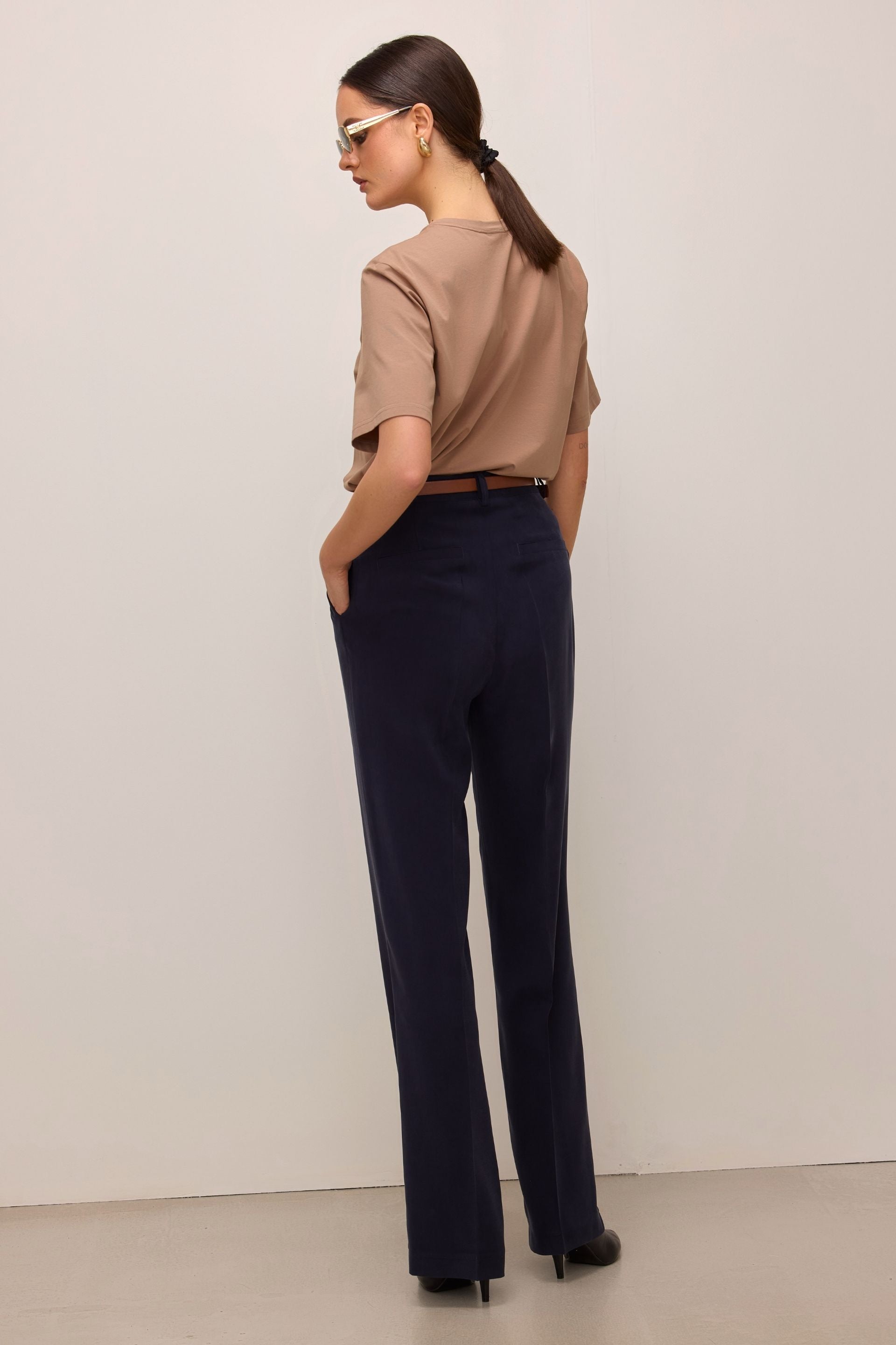 Navy blue wide-leg trousers