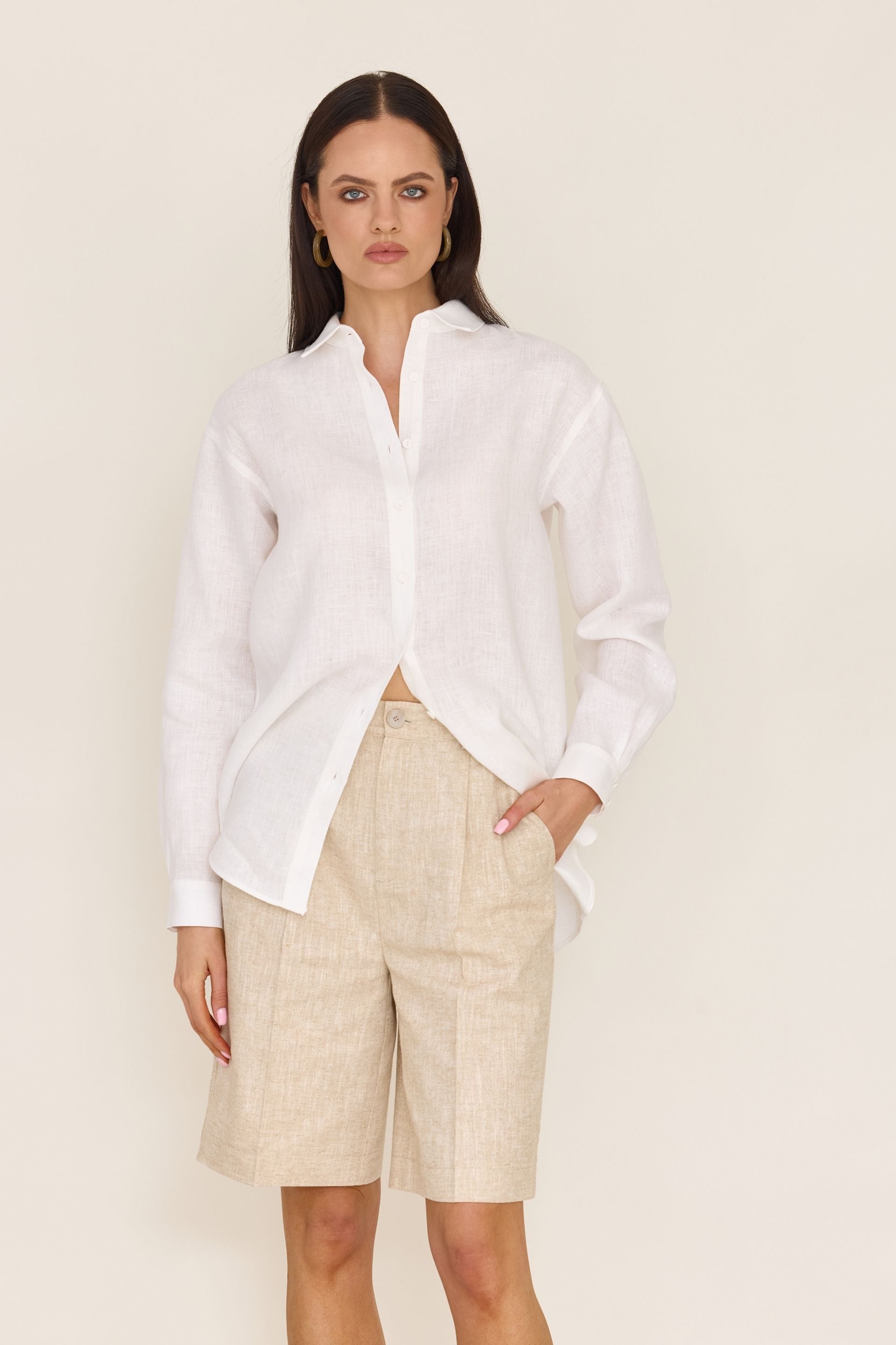 Natural beige ramie Bermuda shorts