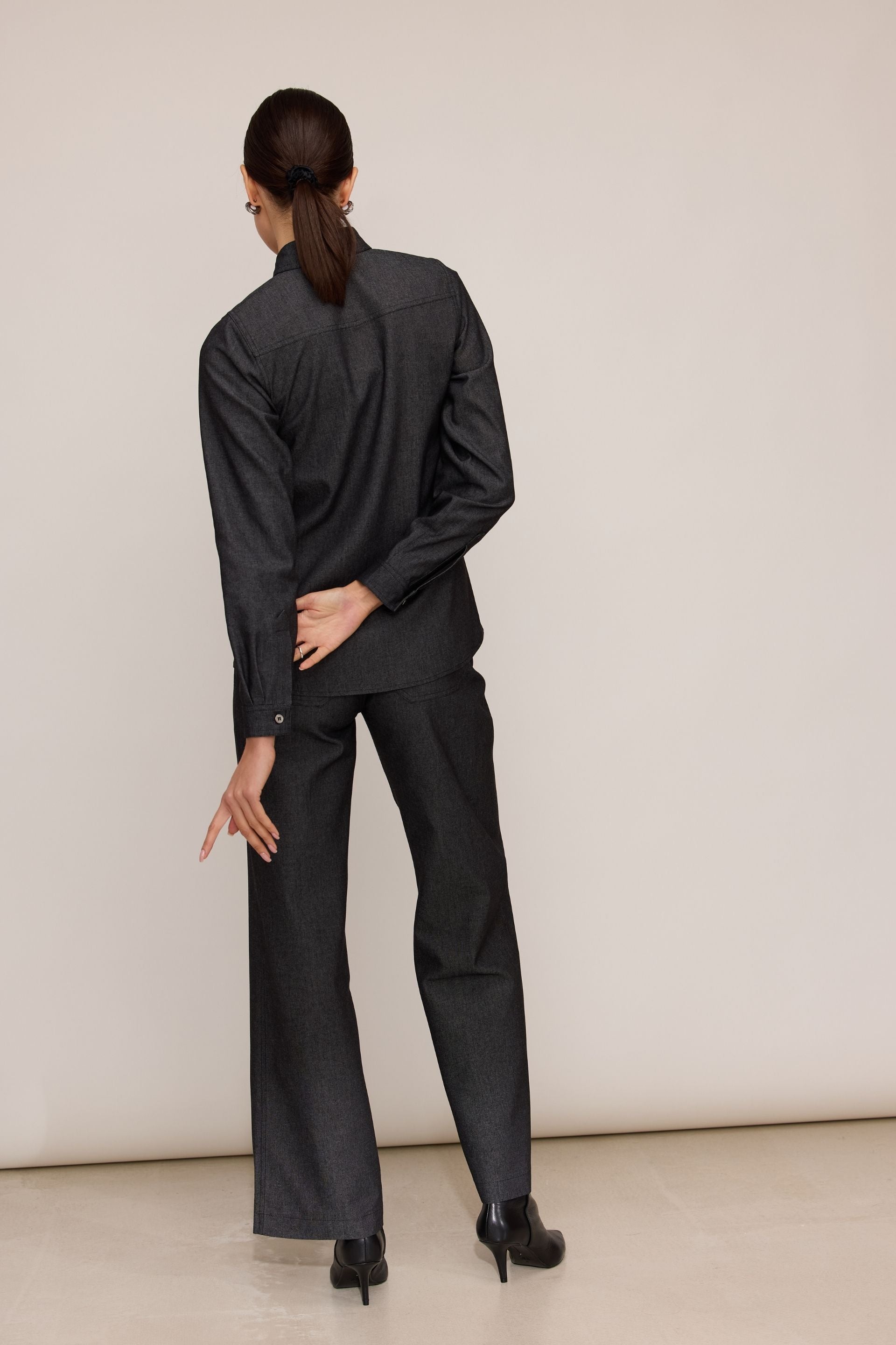 Denim shirt with pockets, dark anthracite