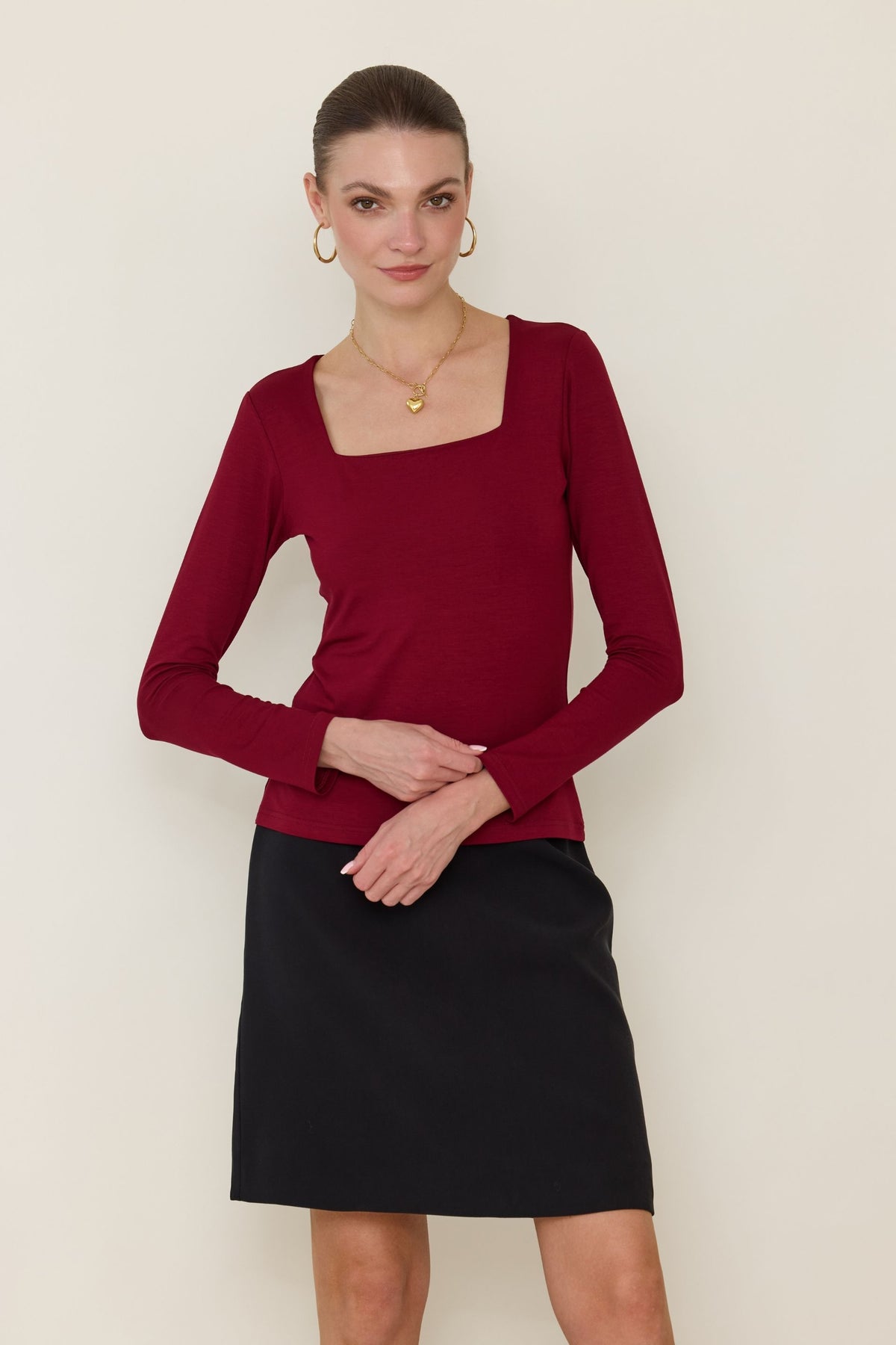Burgundy square neck blouse