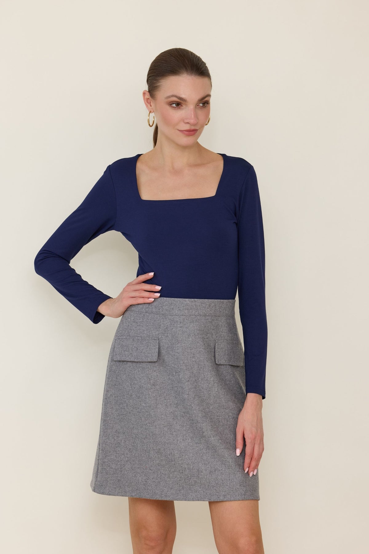 Navy blue square neck blouse
