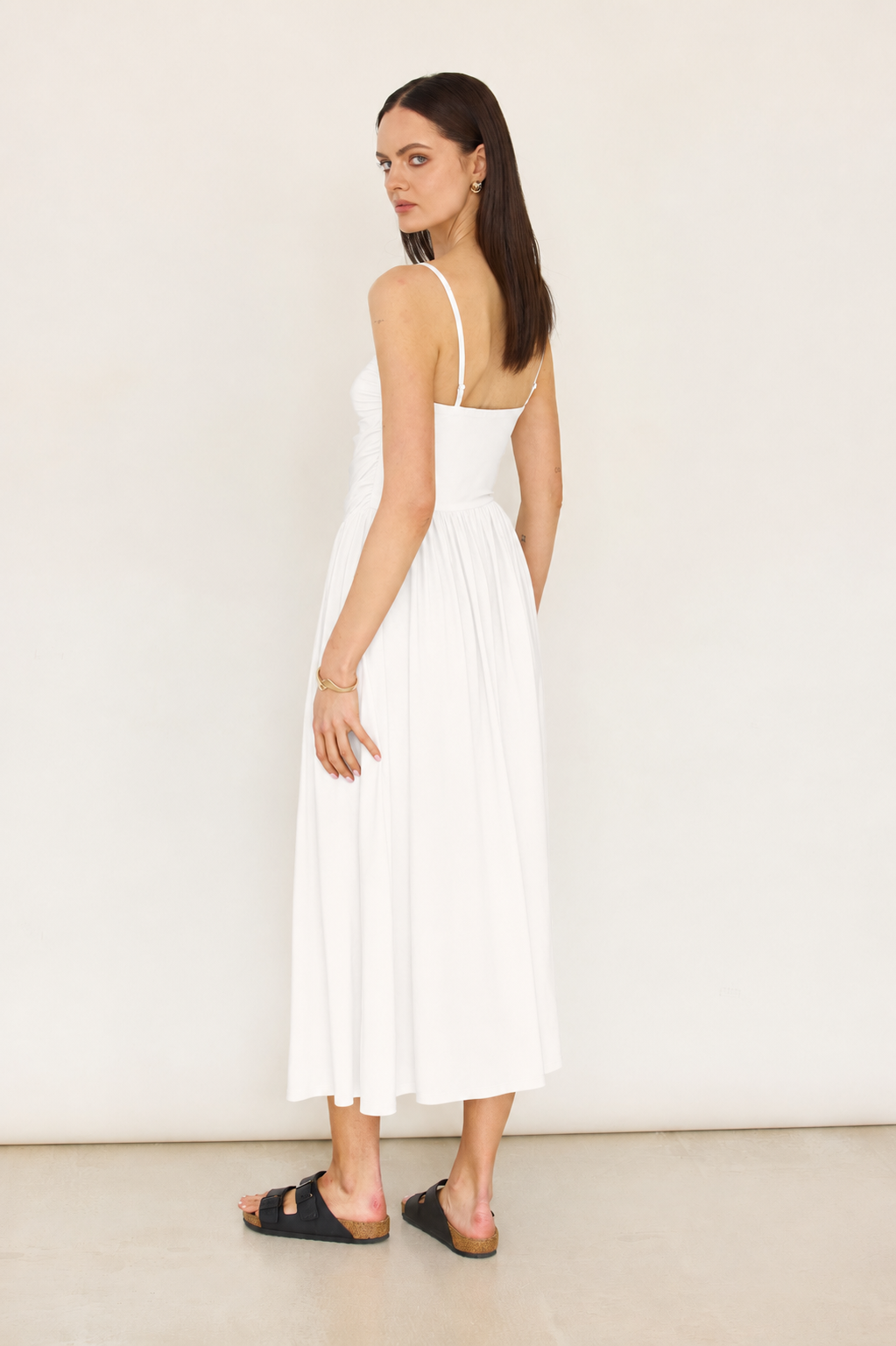 White ruched dress with detachable straps