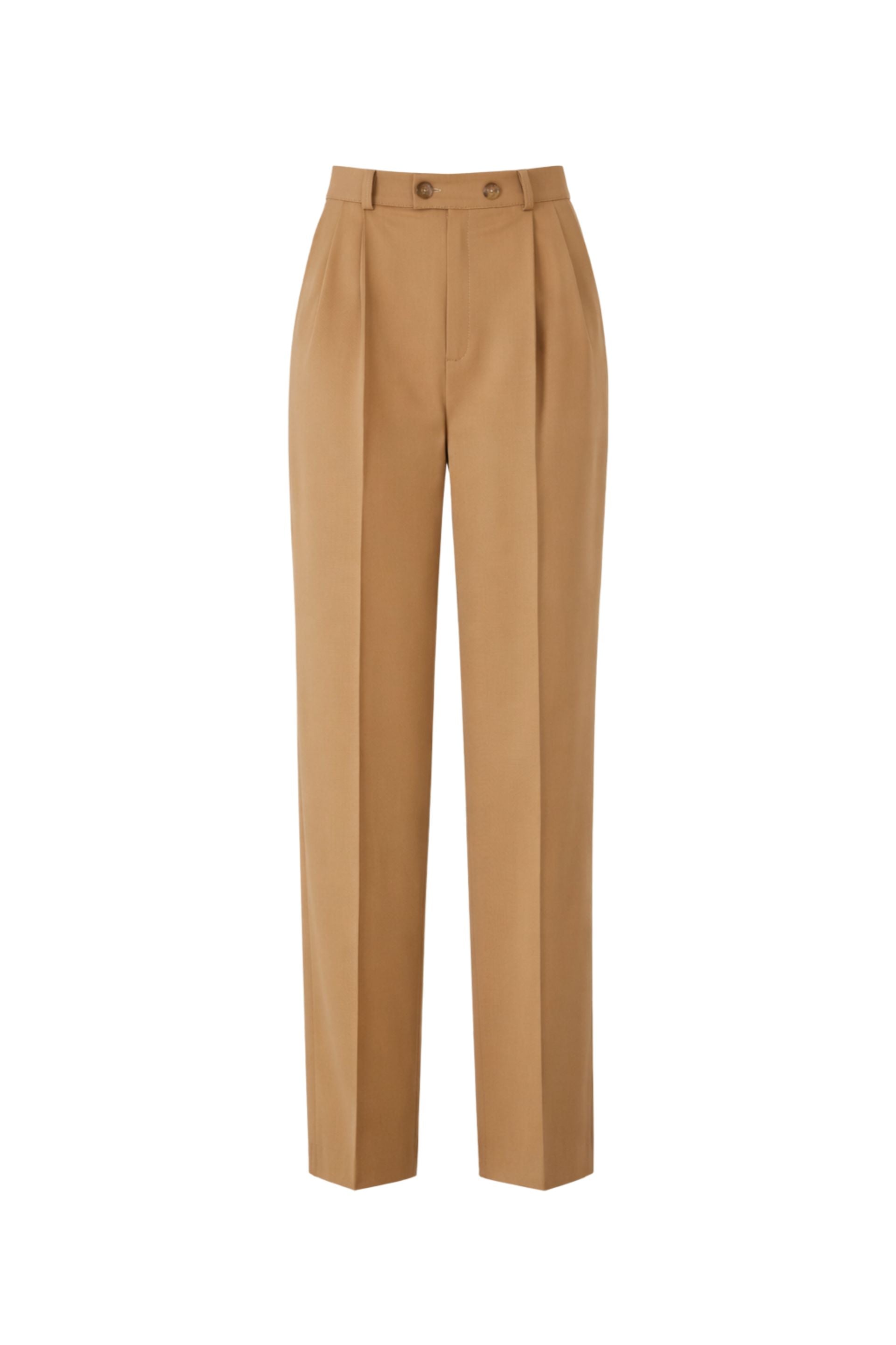 Wełniane spodnie z zakładkami karmelowe