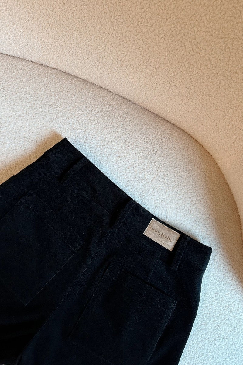 Black cotton corduroy trousers