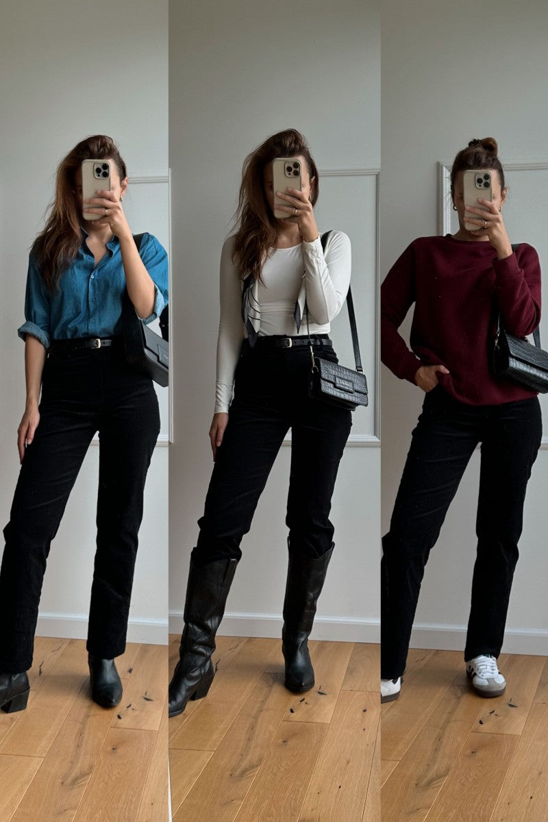 Black cotton corduroy trousers