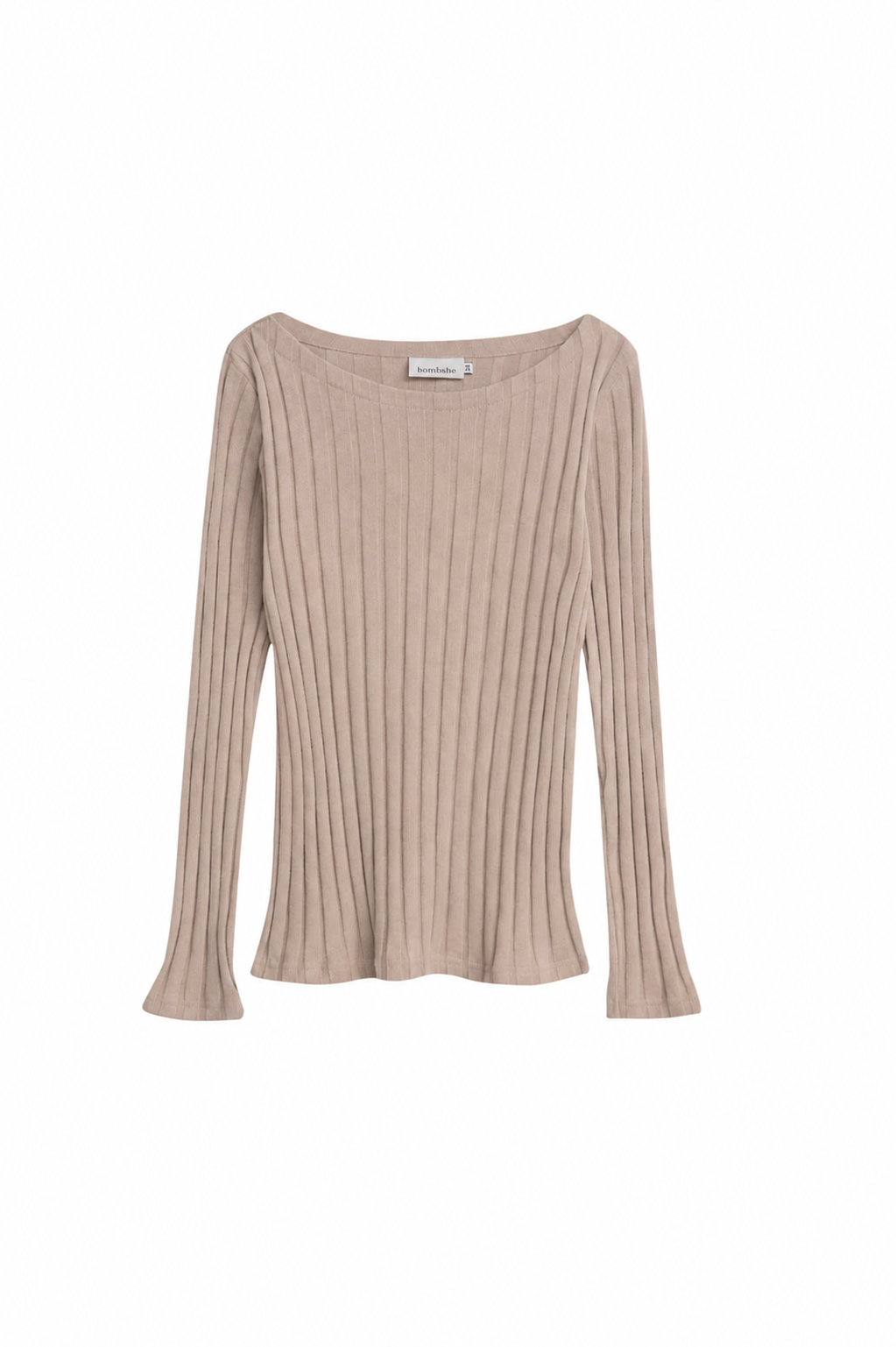 Bawełniany sweter o prążkowanej strukturze taupe - packshot 