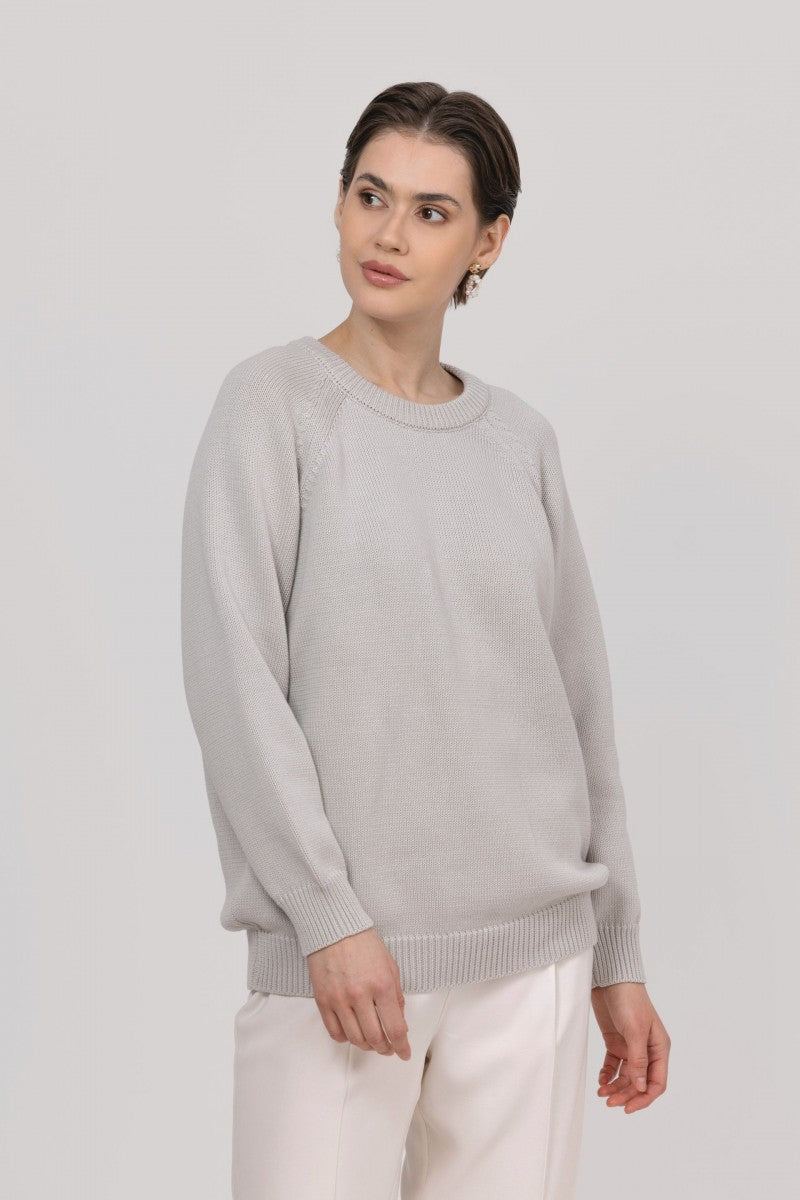 Bawełniany sweter z raglanowym rękawem szary