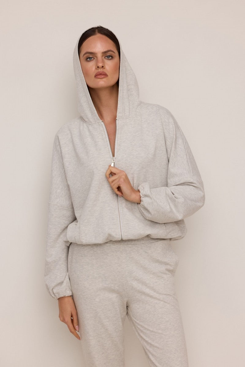 Bluza dresowa zapinana na zamek jasnoszary melanż szary