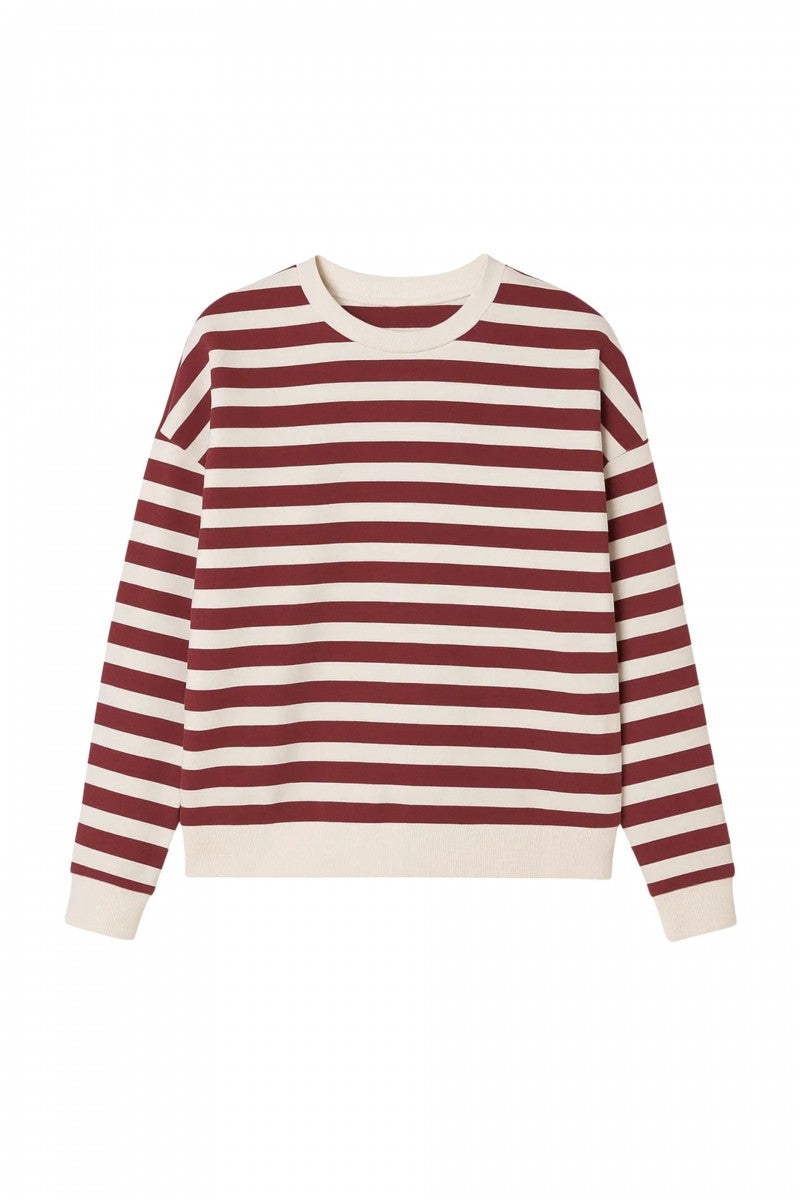 Off-white striped sweatshirt with burgundy