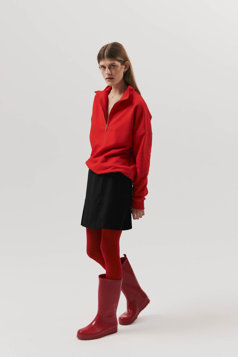 Red zip-up sweatshirt