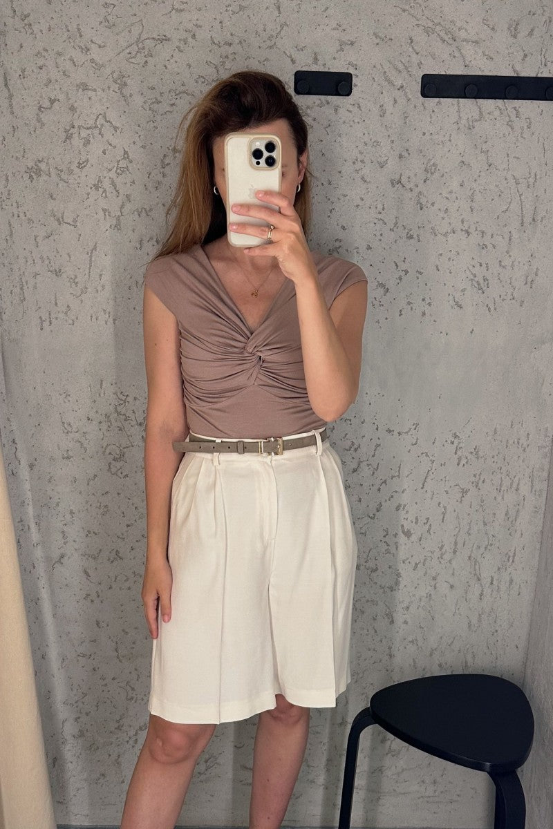 Bluzka bez ramion z zawinięciem mokka