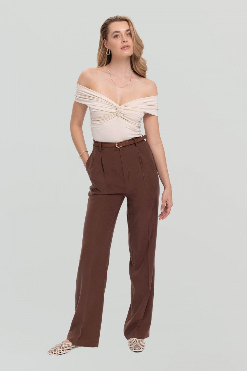 Bluzka bez ramion z zawinięciem waniliowa