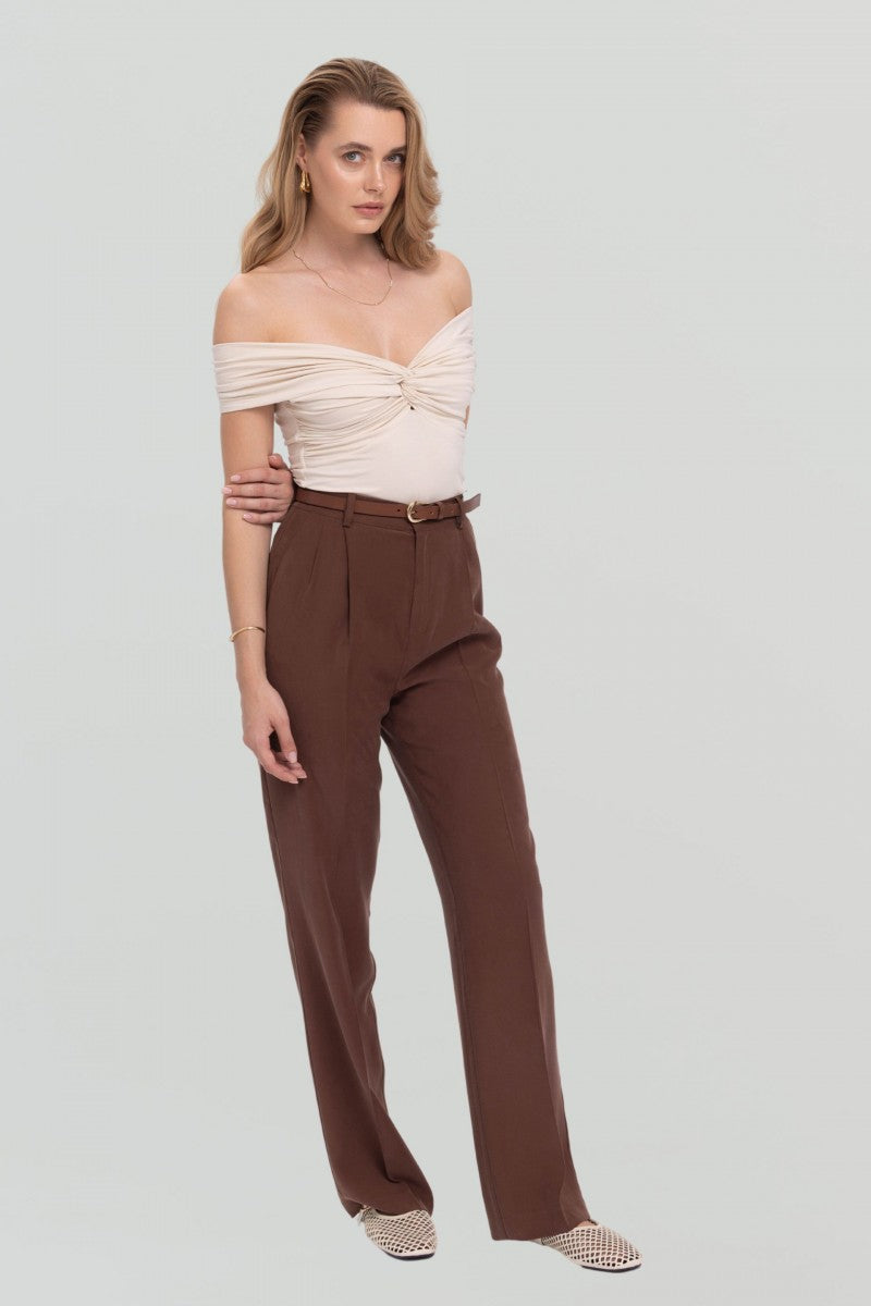 Bluzka bez ramion z zawinięciem waniliowa