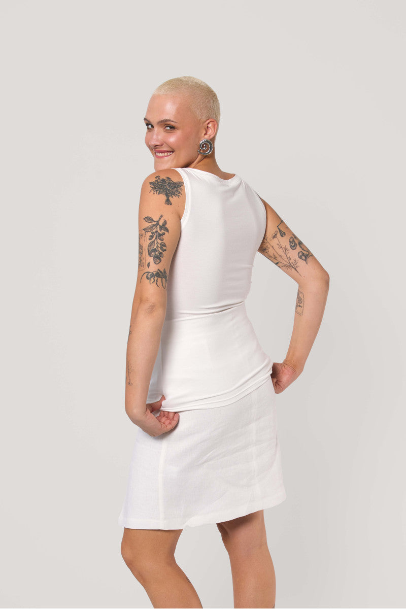 Bluzka bez rękawów z dekoltem w łódkę śmietankowa