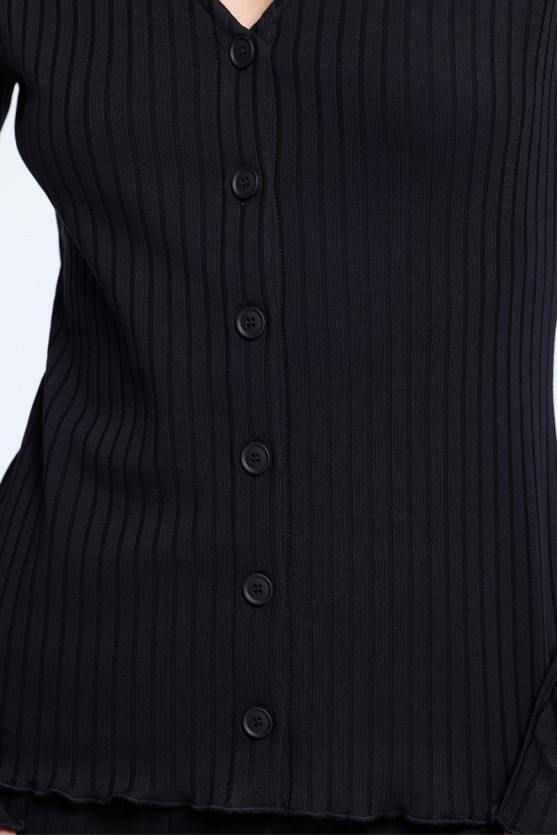 Bluzka na guziki z dekoltem v czarna