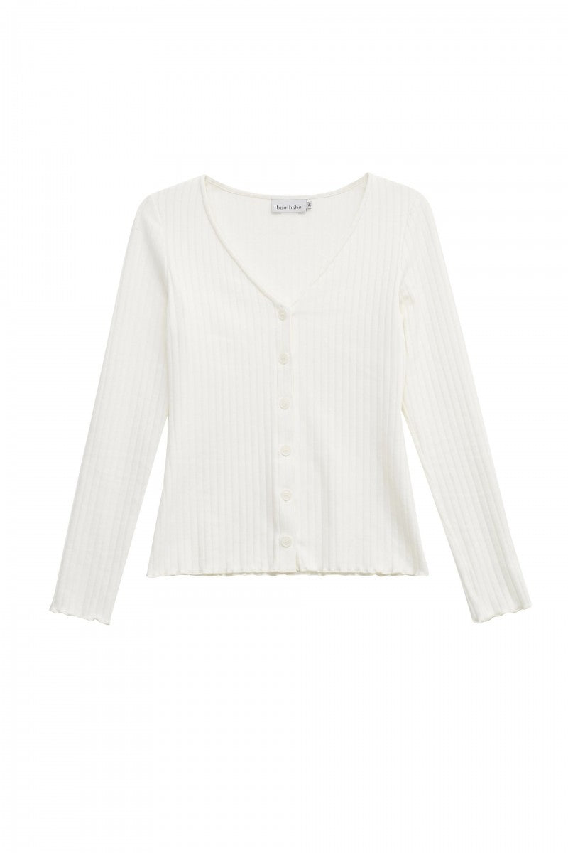 Bluzka na guziki z dekoltem v śmietankowa