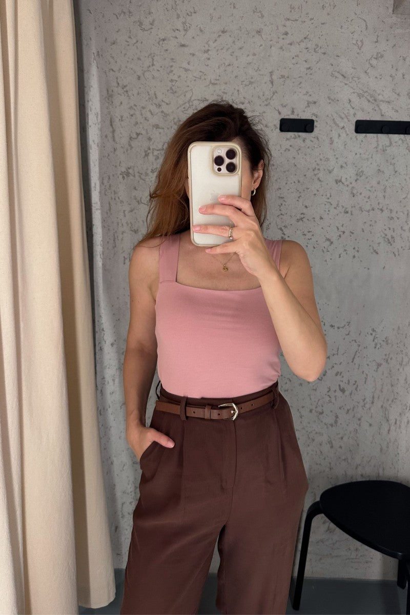 Pink square neckline blouse