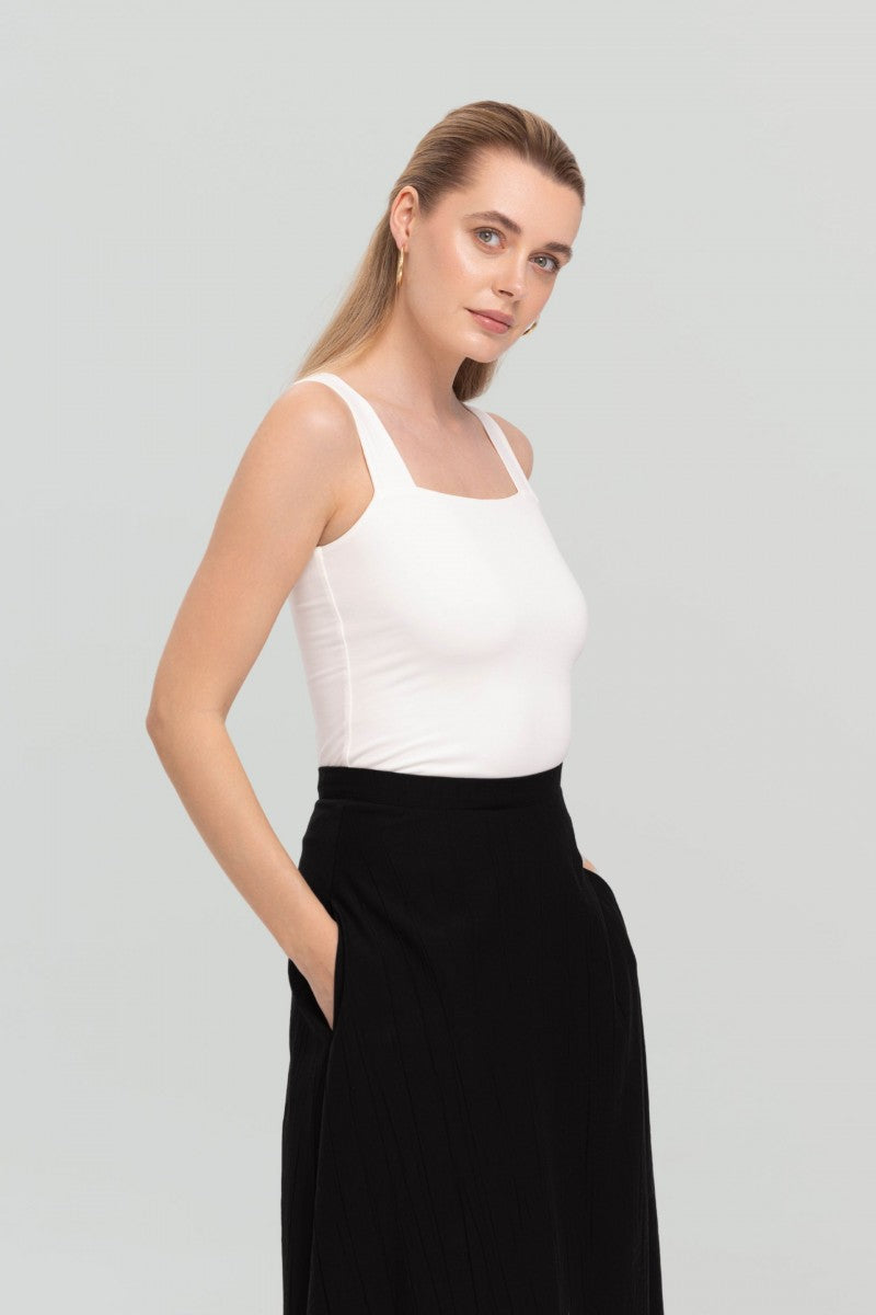 Bluzka na ramiączkach z kwadratowym dekoltem śmietankowa