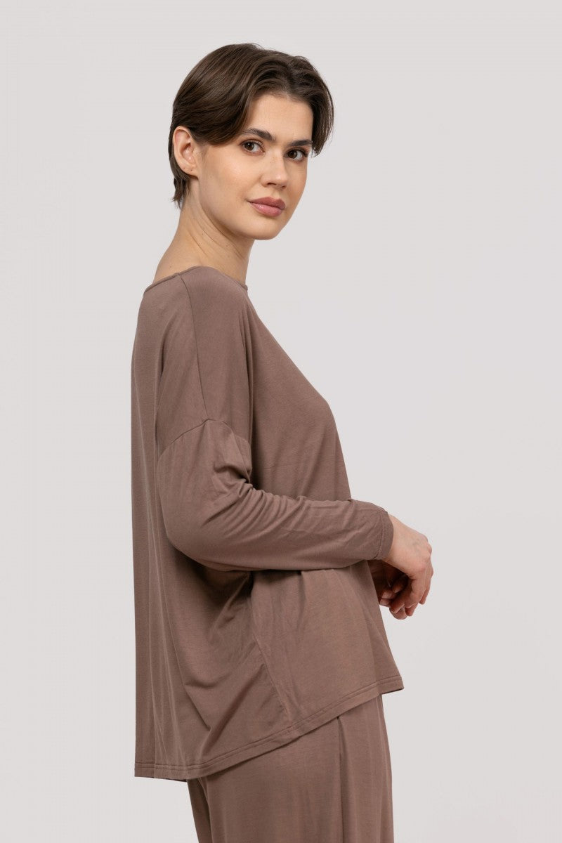 Bluzka o nietoperzowym kroju z bambusa brązowa