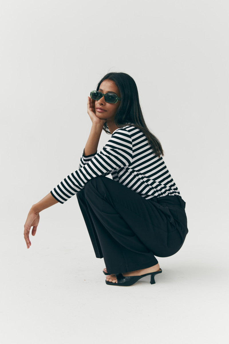 Striped blouse with 3/4 sleeves in black and white