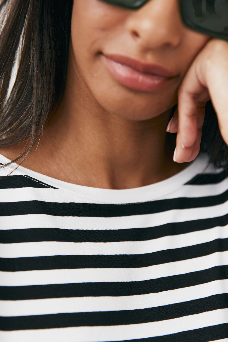 Bluzka w paski z rękawem 3/4 biało-czarny