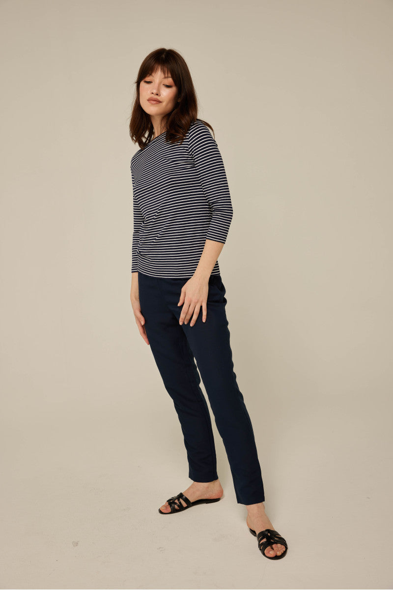 Striped blouse with 3/4 sleeves, navy blue