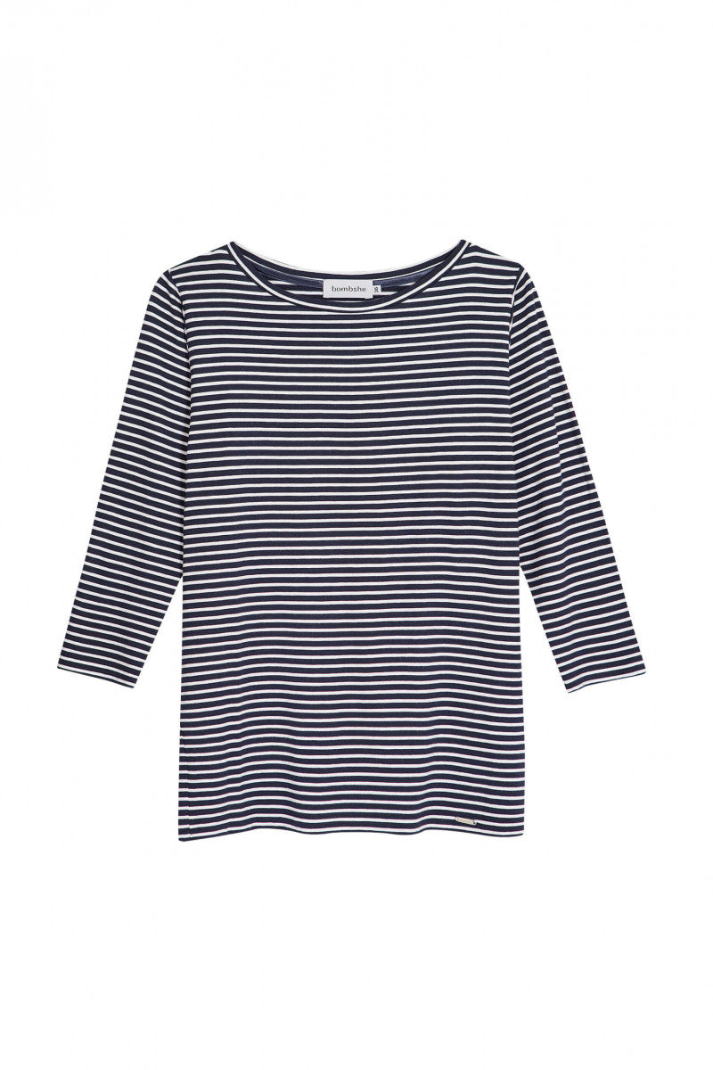 Striped blouse with 3/4 sleeves, navy blue