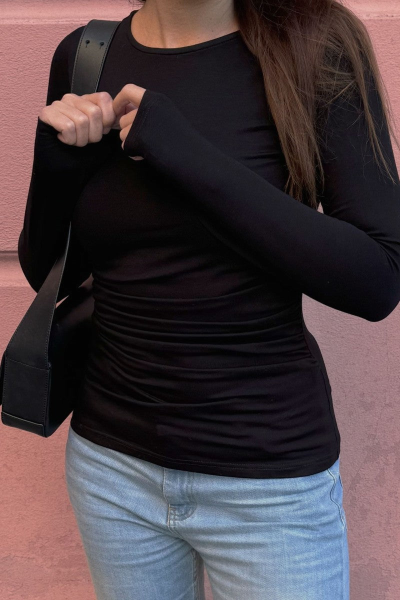 Black blouse with draped sides