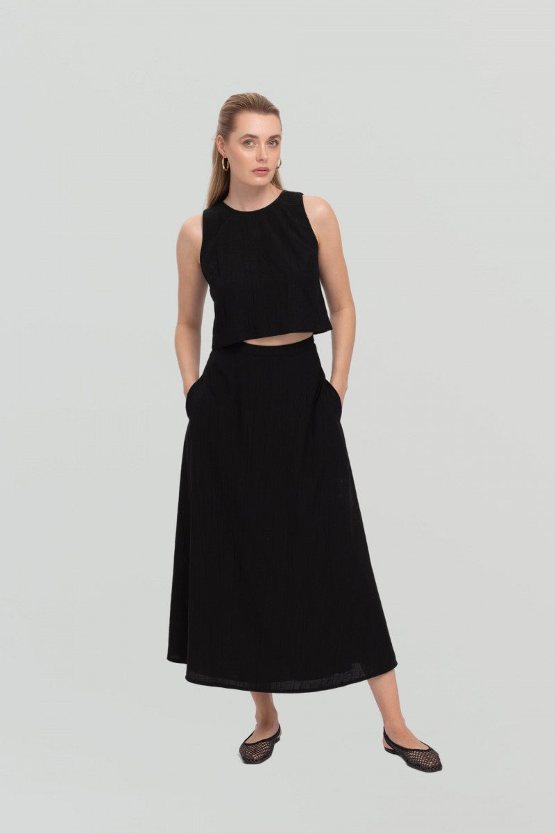 Black crinkled viscose blouse