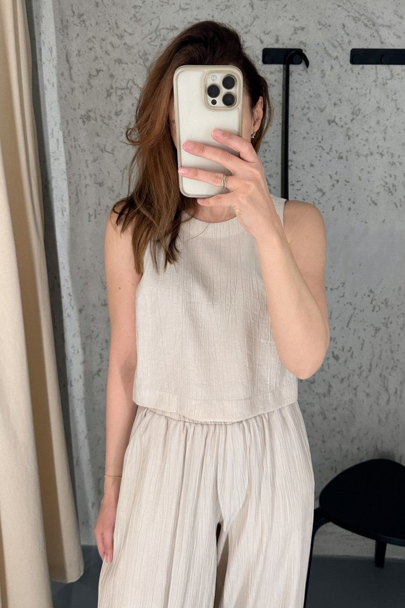 Bluzka z kreszowanej wiskozy beżowa