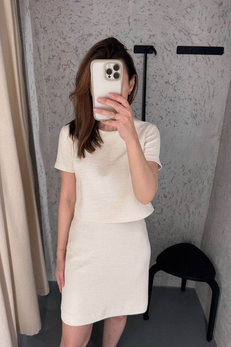 Bluzka z krótkim rękawem boucle kremowa