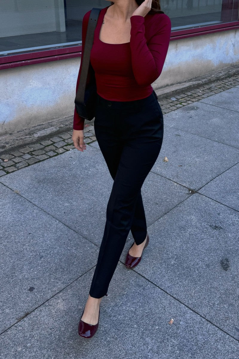 Burgundy square neck blouse