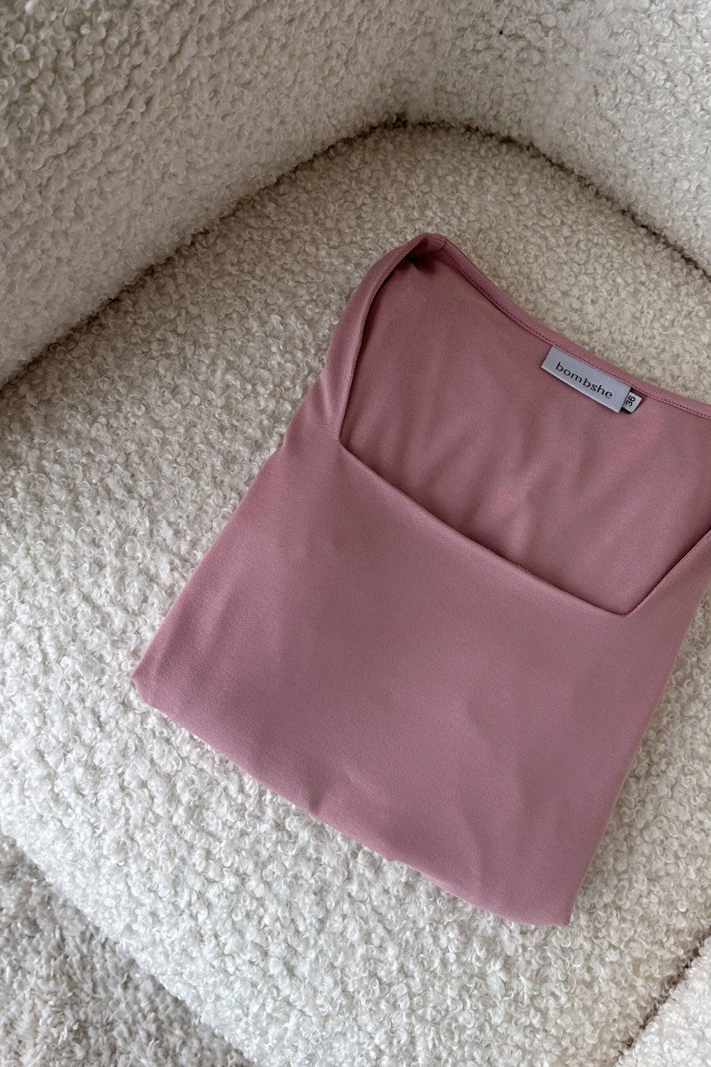 Bluzka z kwadratowym dekoltem pudrowy róż