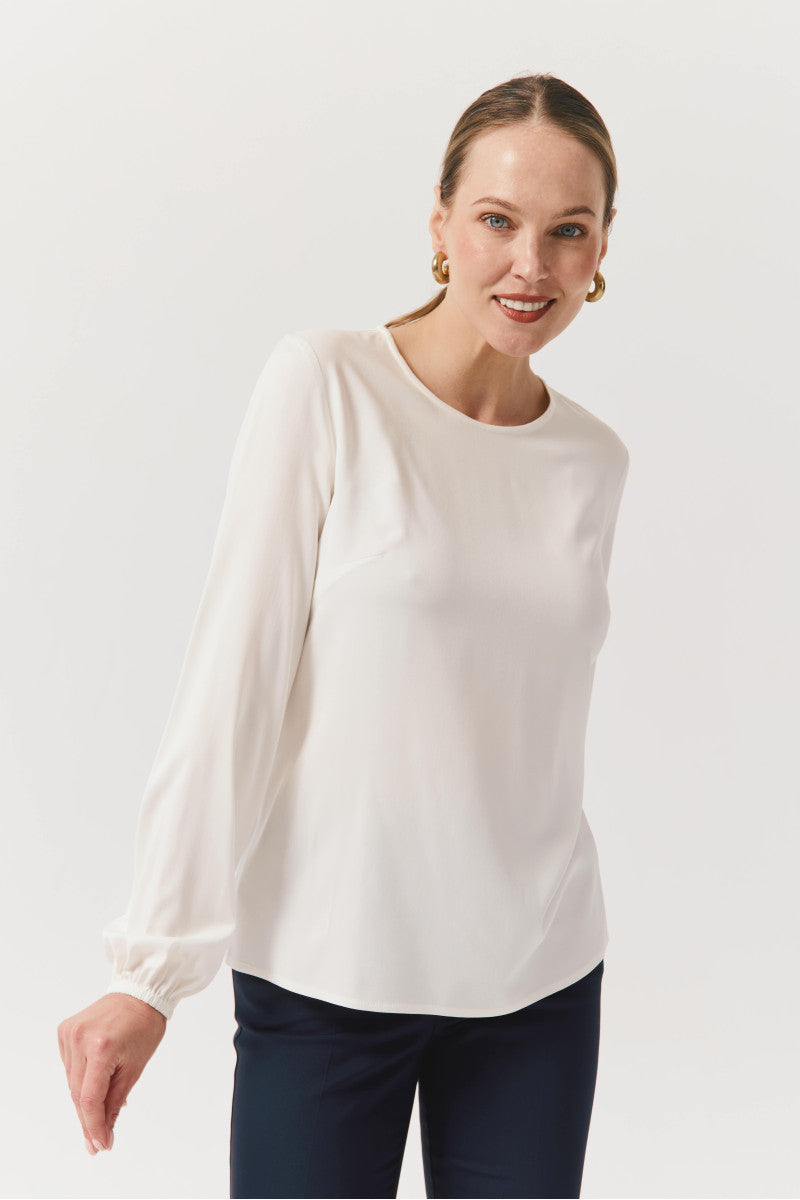 Bluzka z wiskozy z gumką na rękawie śmietankowa