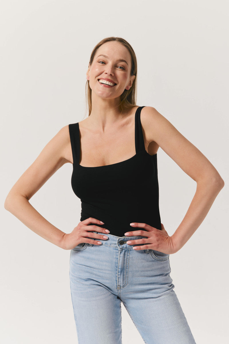 Black Tencel bodysuit with straps