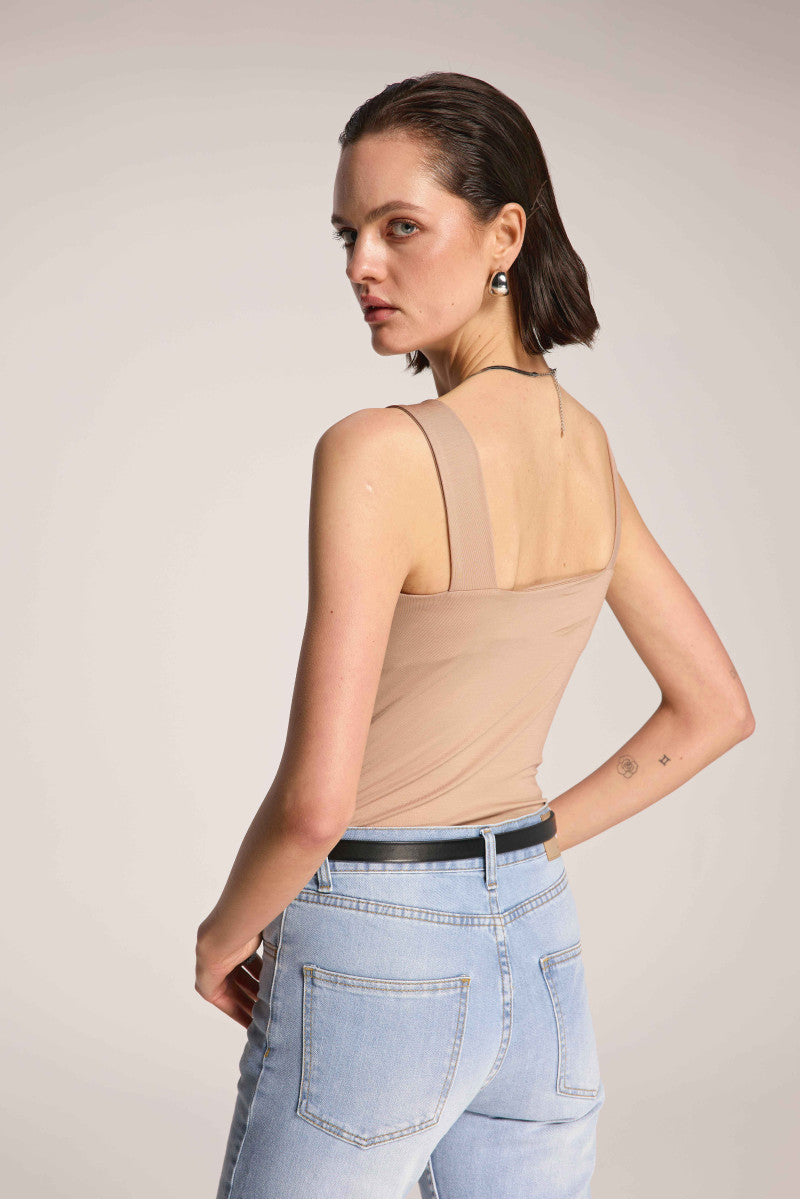 Nude Tencel bodysuit with straps