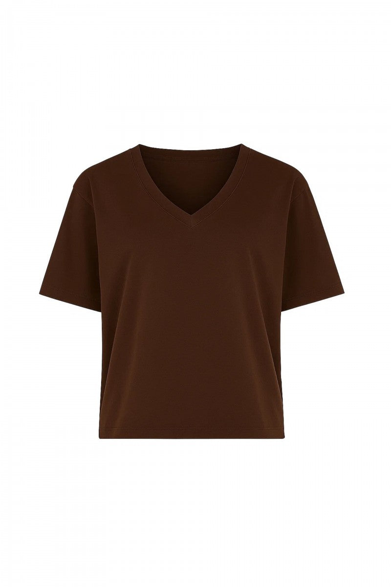 Chocolate V-neck boxy T-shirt