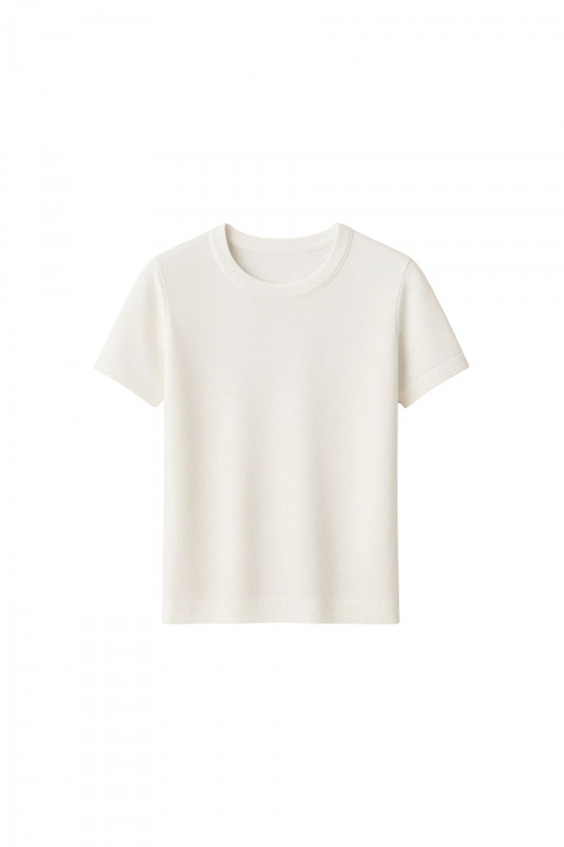 Thin cotton sweater with short sleeves, cream color