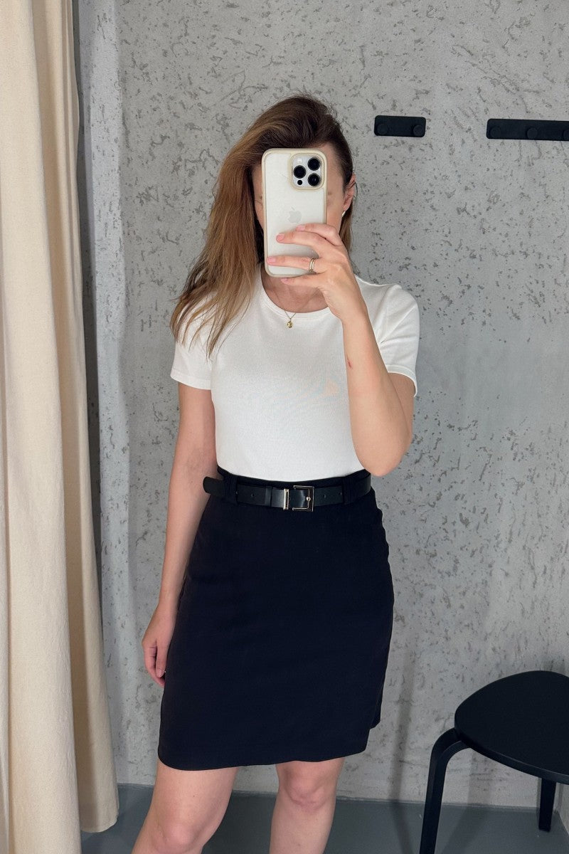 Cienki bawełniany sweter z krótkim rękawem śmietankowy